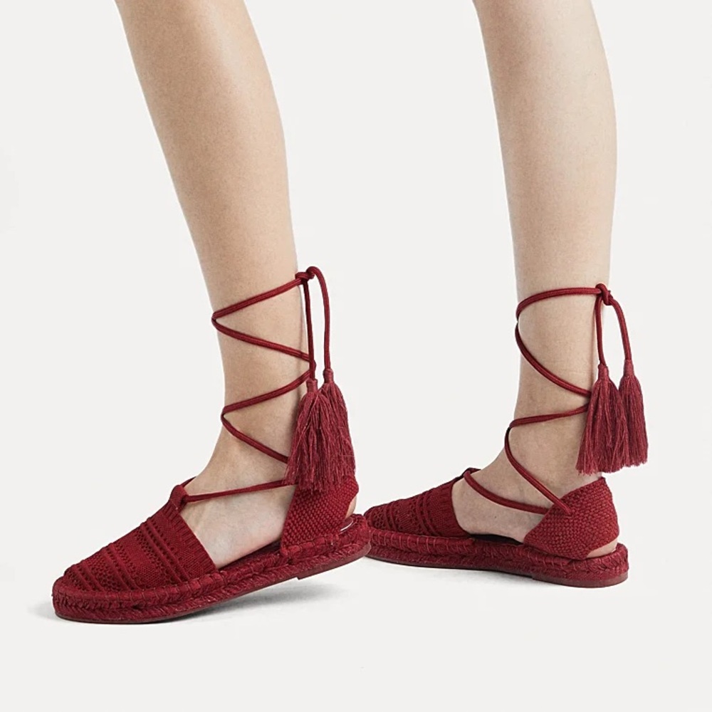 Elegant Lace-Up Espadrilles in Deep Red